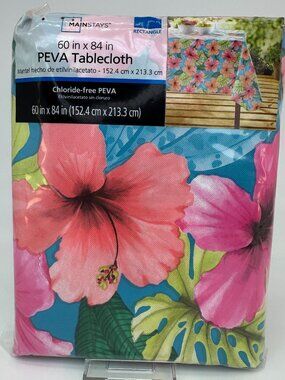 MAINSTAYS Tropical Hibiscus PEVA Tablecloth 60x84 New